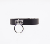 Love In Leather Centre Ring Faux Leather Choker - Default Title - Collars and Leads